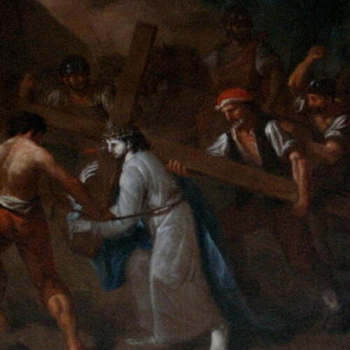 Simon von Cyrene hilft Jesus das Kreuz tragen