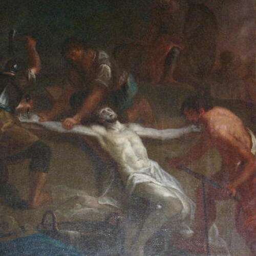 Jesus wird ans Kreuz genagelt